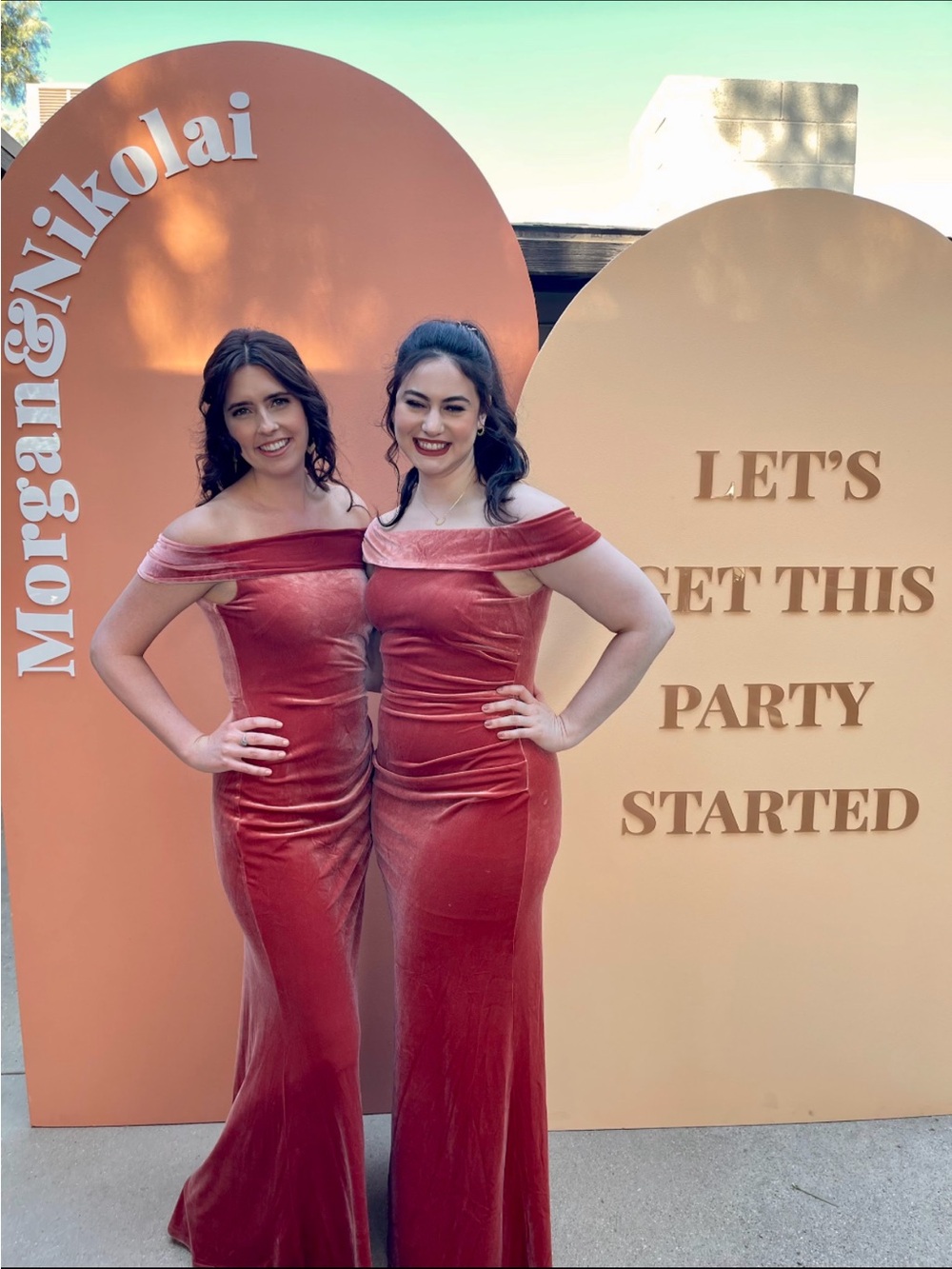 David's Bridal One-Shoulder Velvet Gown in Rose Red/ Burnt Orange